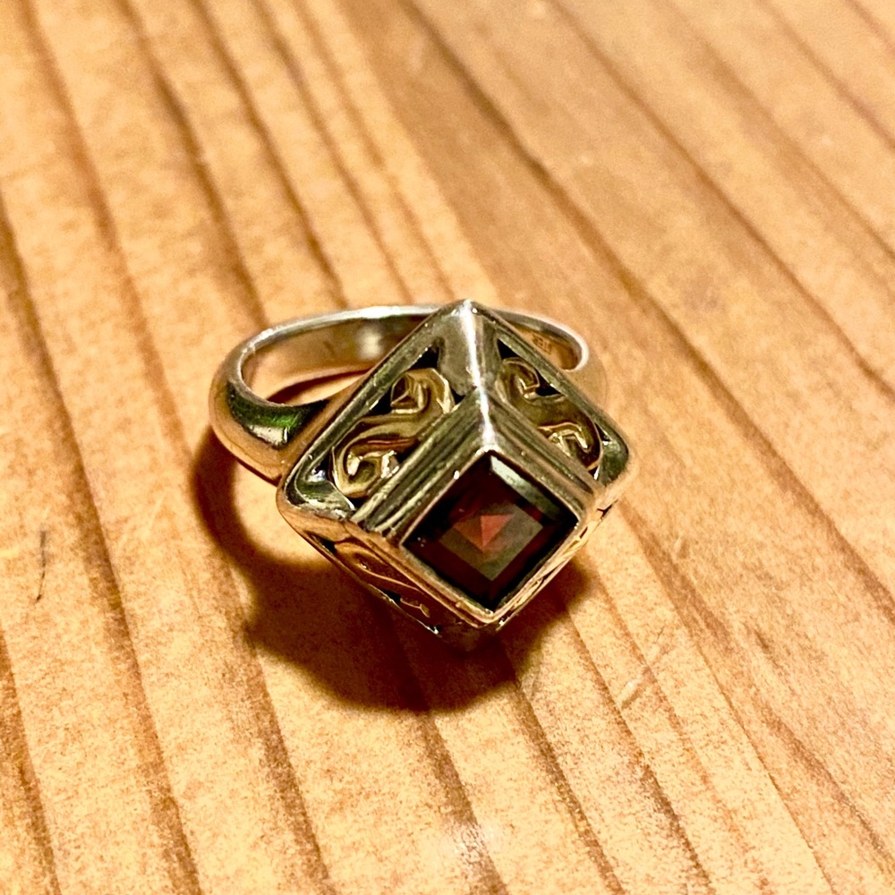 Rare James Avery Garnet gold and silver ring